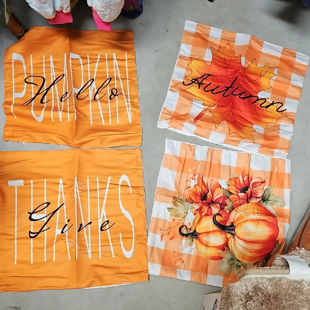 Nwt Set of 4 Autumn Themed Orange Pillow Covers